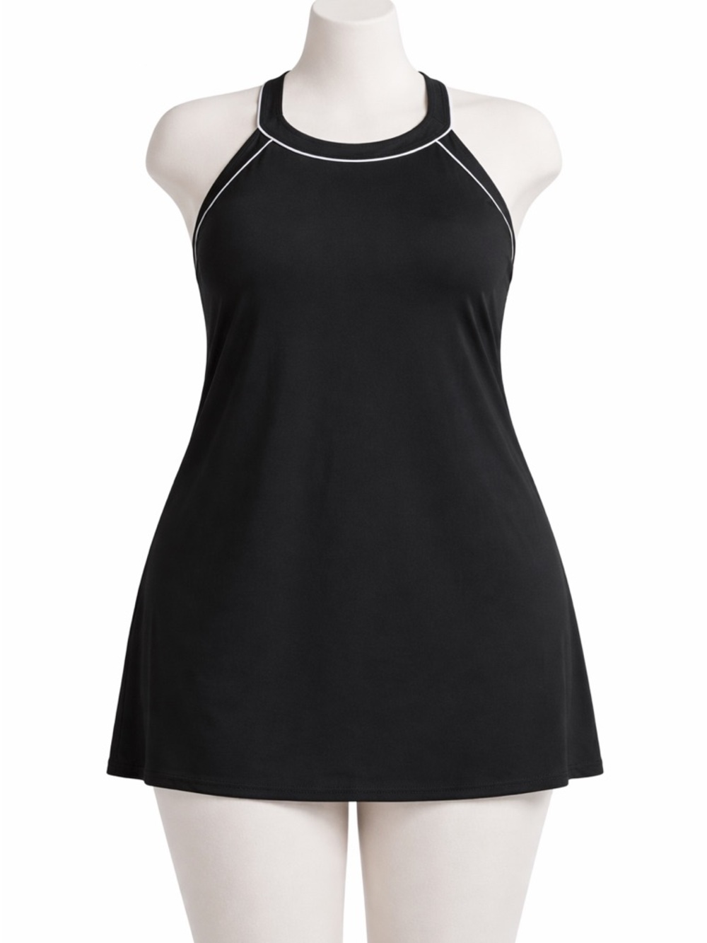 Lands’ End 20W Black Swim Dress NWT  A-Line Tummy Control Modest
